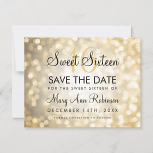 Sweet 16 Save The Date Gold Glitter Lights