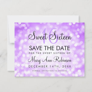 Sweet 16 Save The Date Purple Glitter Lights