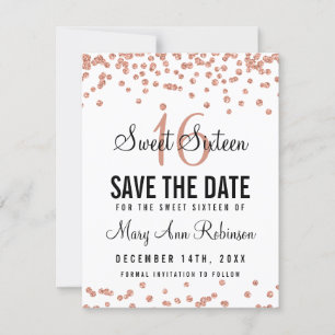 Sweet 16 Save The Date Rose Gold Glitter Confetti