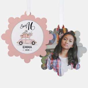 Sweet 16 Script Car Photo Snowflake Ornament