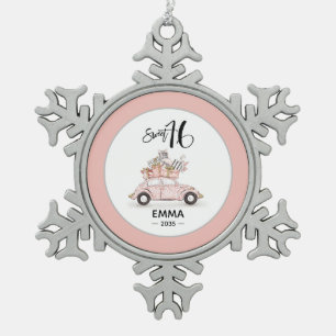 Sweet 16 Script Photo Car Snowflake Ornament