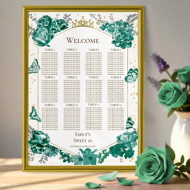 Sweet 16 Seating Chart Sign Green Butterflys (Creator Uploaded)