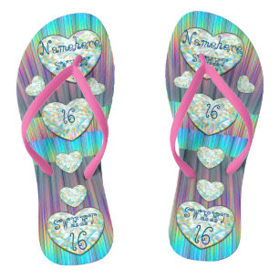 Sweet 16 Shoes Neon Diamond hearts! ADD NAME! Flip Flops