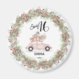 Sweet 16 Signature Script Car Greenery Holiday Magnet