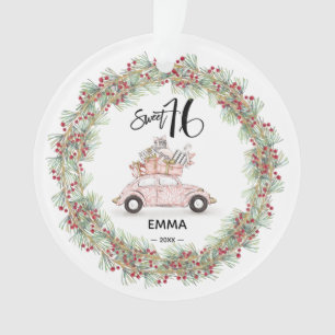 Sweet 16 Signature Script Car Greenery Ornament