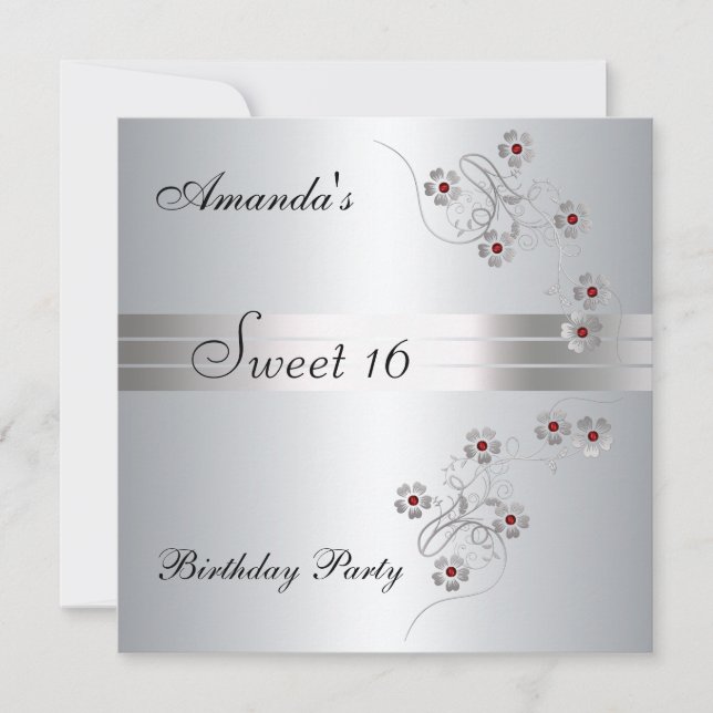 Sweet 16 Silver Birthday Party Invitation (Front)