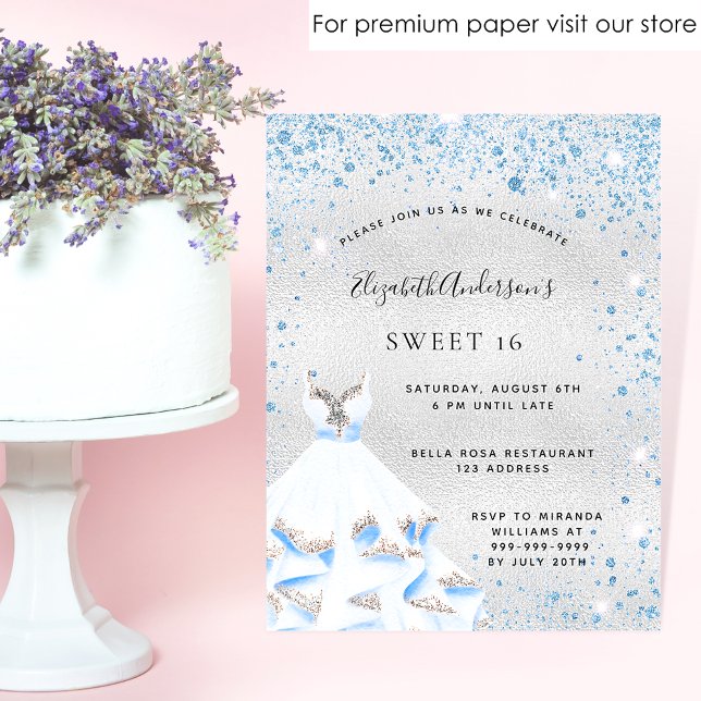 Sweet 16 silver blue winter budget invitation flyer (Creator Uploaded)