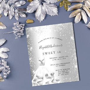 Sweet 16 silver dress glitter budget invitation flyer
