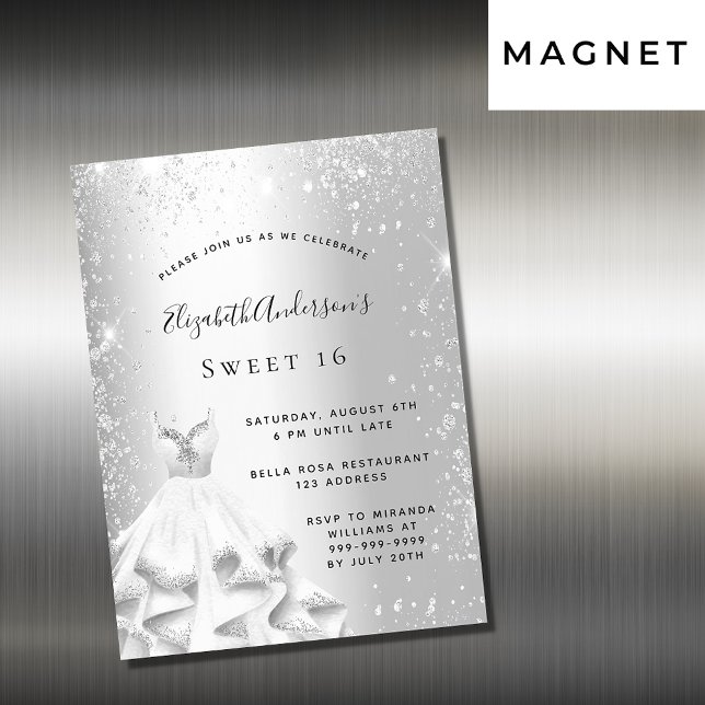 Sweet 16 silver dress glitter luxury invitation (Creator Uploaded)