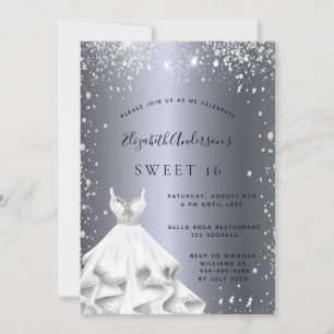 Sweet 16 silver dress glitter sparkle glamourous invitation