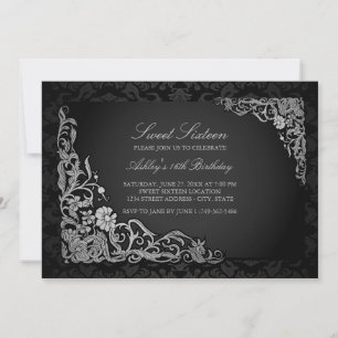 Sweet 16 Silver Floral Damask Invite