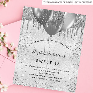 Sweet 16 silver glitter budget invitation