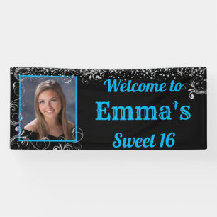 Sweet 16 Silver Glitter Confetti Sparkle Banner