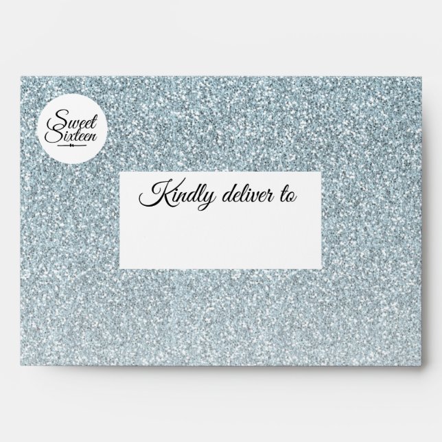 Sweet 16 Silver Glitter Ombre Custom Name Envelope (Front)