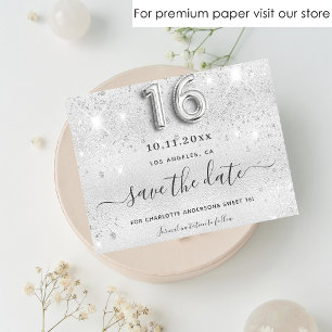 Sweet 16 silver glitter sparkles save the date fly flyer