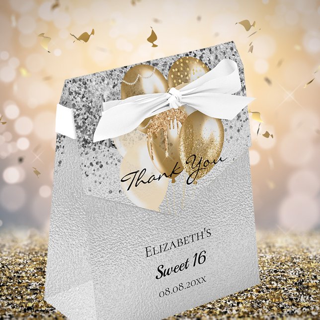 Sweet 16 silver gold balloons thank you favour box (Creator Uploaded)