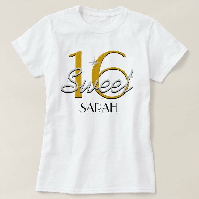 Sweet 16 Silver/Gold Sparkle T-Shirt (Design Front)