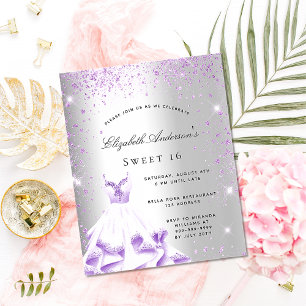 Sweet 16 silver purple glitter budget invitation flyer