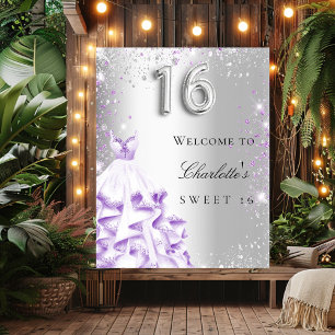 Sweet 16 silver purple glitter dress welcome poster