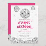 Sweet 16 Silver Retro Disco PINK Glitter Invitation<br><div class="desc">This design measures 5 x 7 inches/ 12.7 x 17.8 cm and is perfect for invitations. Step back in time with our Retro Disco Ball Bridal Shower Invitations & Decor collection. Immerse yourself in the nostalgia of the 70s with muted beige and grey arches, enhanced by groovy silver glitter fonts....</div>