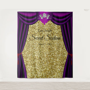 Sweet 16 Silver Rose Purple Curtain Gold Glitter Tapestry