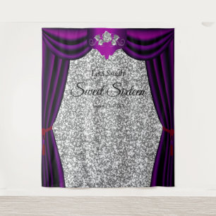Sweet 16 Silver Rose Purple Curtain Silver Glitter Tapestry