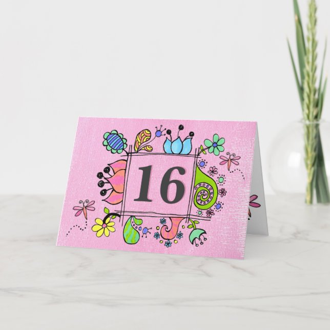 Sweet 16 Sixteen 16th Birthday Gift Greeting Card (Front)