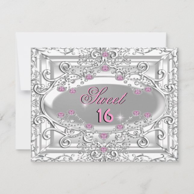 Sweet 16 Sixteen 16th Birthday Party Pink Diamonds Invitation (Front)