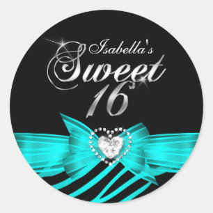 Sweet 16 Sixteen Aqua Black Zebra Custom Sticker