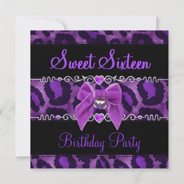 Sweet 16 Sixteen Birthday Black Pink Purple Wild 2 Invitation (Front)