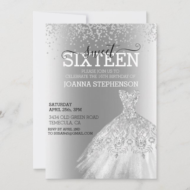 Sweet 16 Sixteen Birthday Party Dress Diamonds  Invitation (Front)