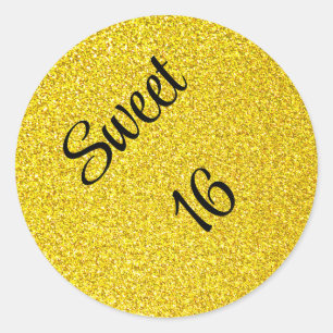 Sweet 16 Sixteen Birthday Party Gold Glitter Classic Round Sticker