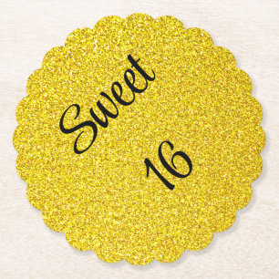 Sweet 16 Sixteen Birthday Party Gold Glitter Paper Coaster