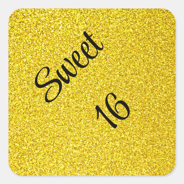 Sweet 16 Sixteen Birthday Party Gold Glitter Square Sticker (Front)