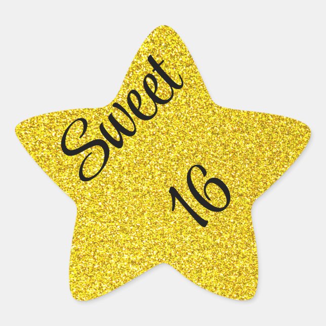 Sweet 16 Sixteen Birthday Party Gold Glitter Star Sticker (Front)
