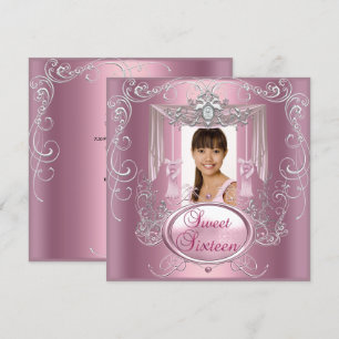 Sweet 16 Sixteen Birthday Party Pink Silver Star Invitation
