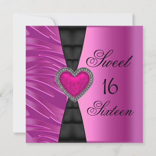 Sweet 16 Sixteen Birthday Party Pink Zebra Wild Invitation (Front)