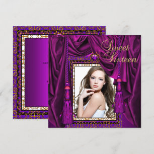 Sweet 16 Sixteen Birthday Party Purple Gold Invitation