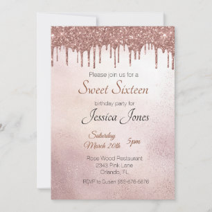 Sweet 16 Sixteen Birthday Party Rose Gold Drips Invitation