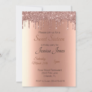Sweet 16 Sixteen Birthday Party Rose Gold Drips Invitation