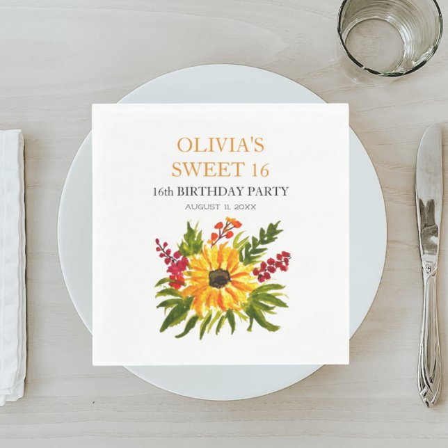 Sweet 16 Sixteen Birthday Party Sunflower Country Napkin (Creator Uploaded)