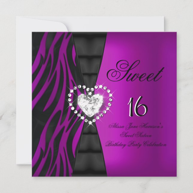 Sweet 16 Sixteen Birthday Party Zebra Plum Purple Invitation (Front)