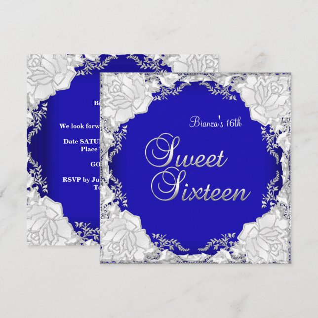 Sweet 16 Sixteen Birthday Purple Blue Silver Invitation (Front/Back)