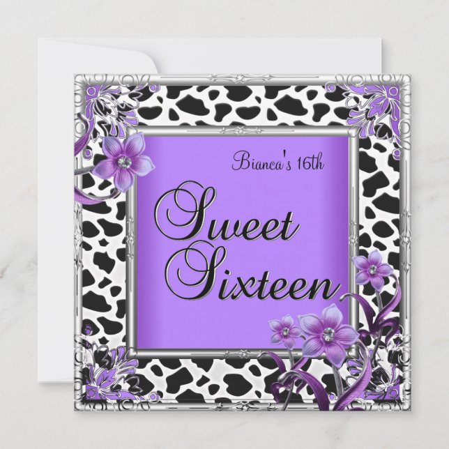 Sweet 16 Sixteen Birthday Purple Silver Black Invitation (Front)