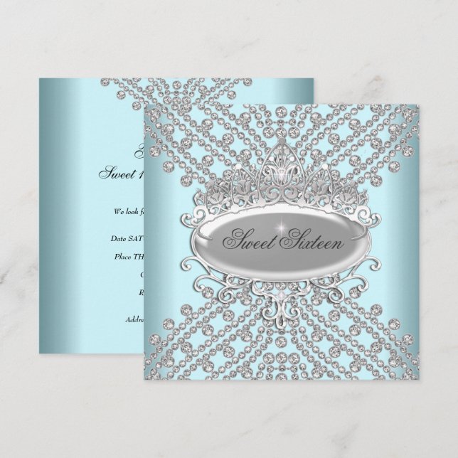 Sweet 16 Sixteen Birthday Teal White Diamonds Invitation (Front/Back)