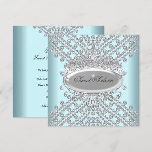 Sweet 16 Sixteen Birthday Teal White Diamonds Invitation
