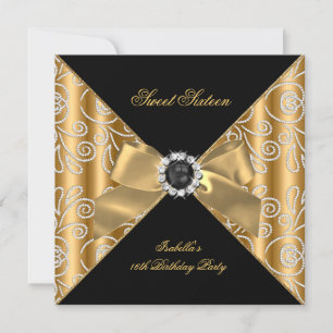 Sweet 16 Sixteen Black Bronze Gold Faux Diamond Invitation