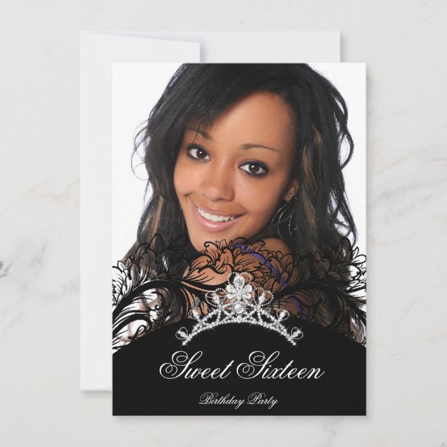 Sweet 16 Sixteen Black Lace Photo Invitation (Front)