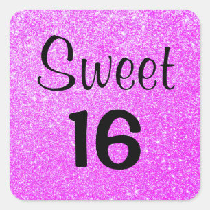 Sweet 16 Sixteen Black & Purple Glitter Sparkles Square Sticker