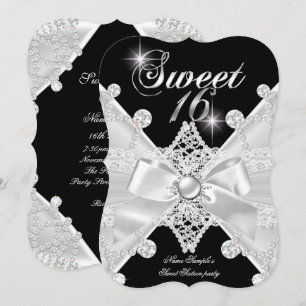 Sweet 16 Sixteen Black Silver Diamond Birthday Invitation